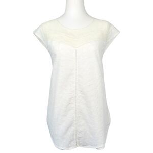 *Women's Plus XXL Crisp White Lace Yoke Cap Sleeve Top- Keyhole Back- Round Hem*
